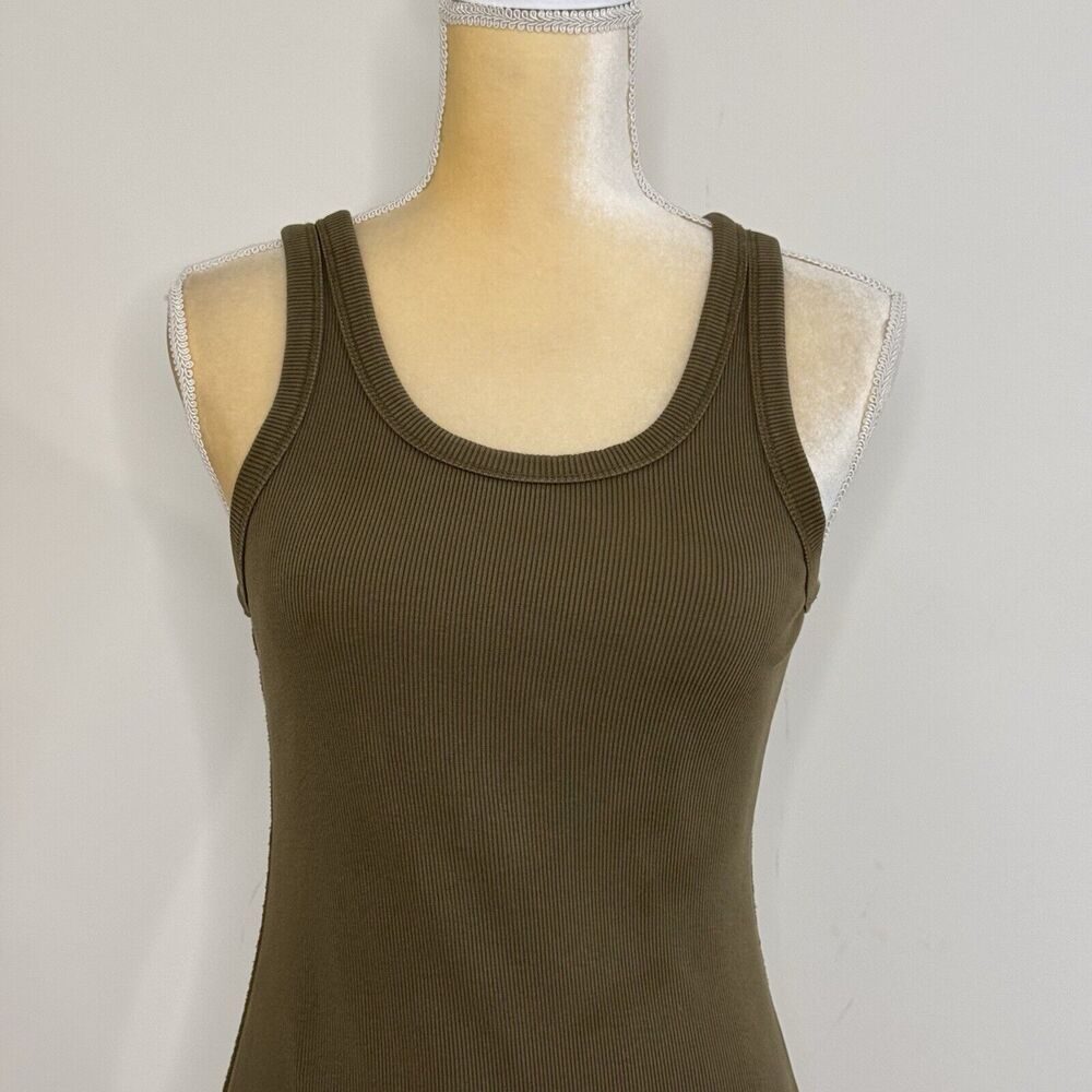 Everlane The Ribbed Tank Midi Dress Size XS Olive Green Organic Cotton Knit - Picture 4 of 13